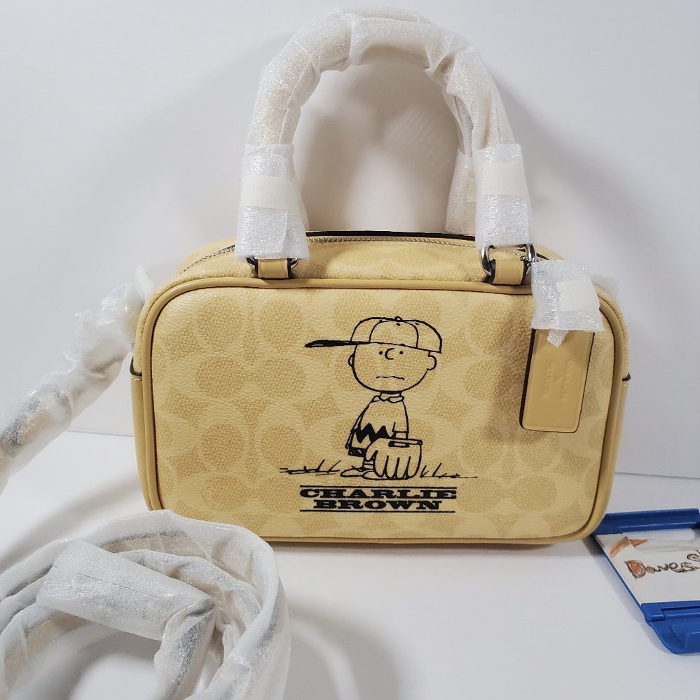 COACH X PEANUTS SATCHEL CROSSBODY BAG IN SIGNATURE CANVAS WITH CHARLIE NWT